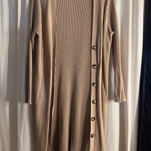 Ava & Viv Tan Long Sleeve Ribbed Dress